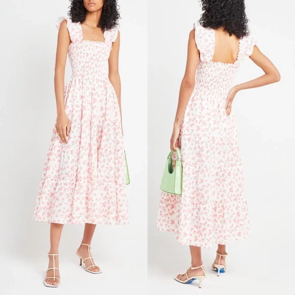 Kourt | Dresses | Kourt Calypso Printed Cherries Pink White Tiered Maxi  Dress | Poshmark